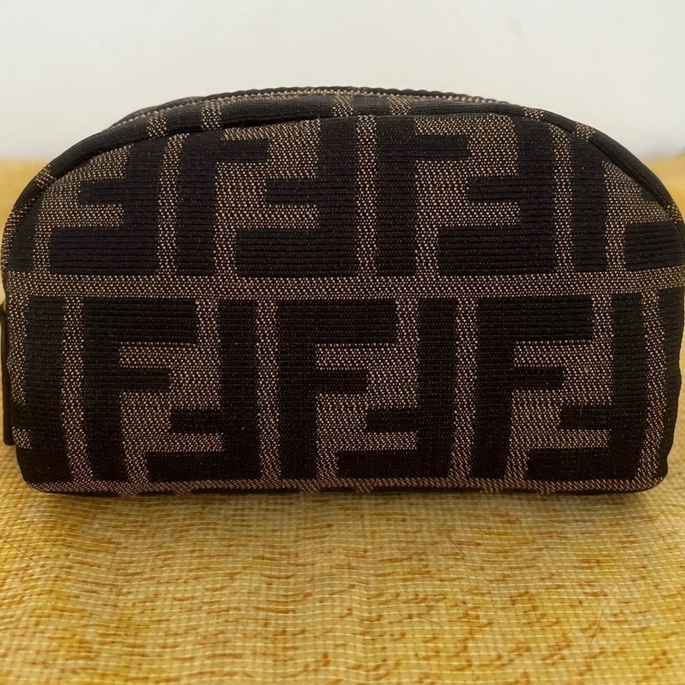FENDI FF Zucca Monogram Cosmetic/Vanity Pouch Italy EUC Circa1980’s-1990’s
